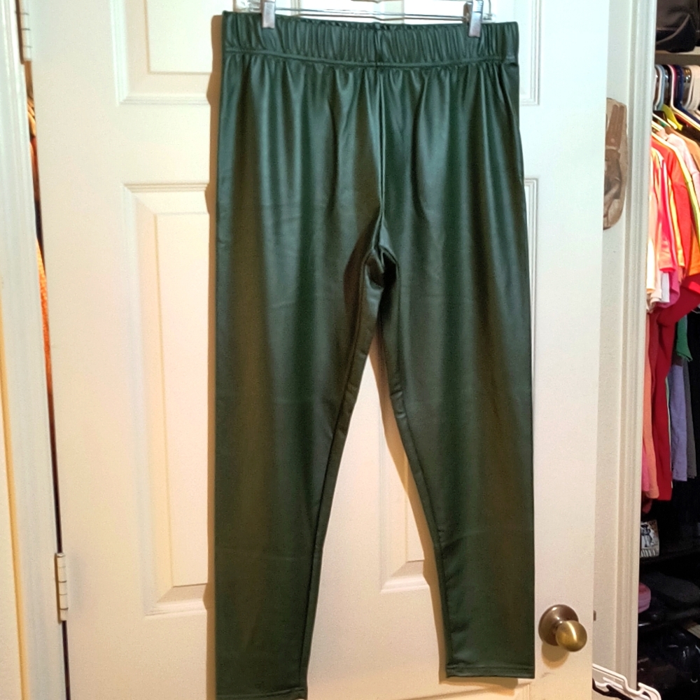 Green Faux Leather Leggings
